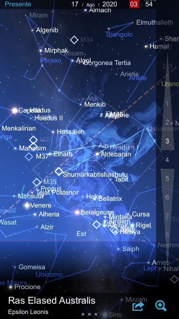 Mappa celeste della notte del 17.08.2020, per la parte di cielo che ci interessa
