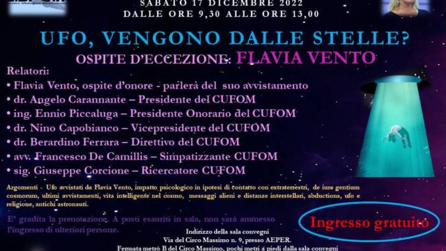 UFO, VENGONO DALLE STELLE, ROMA 17.12.2022, LOCANDINA