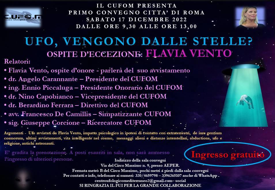 UFO, VENGONO DALLE STELLE, ROMA 17.12.2022, LOCANDINA