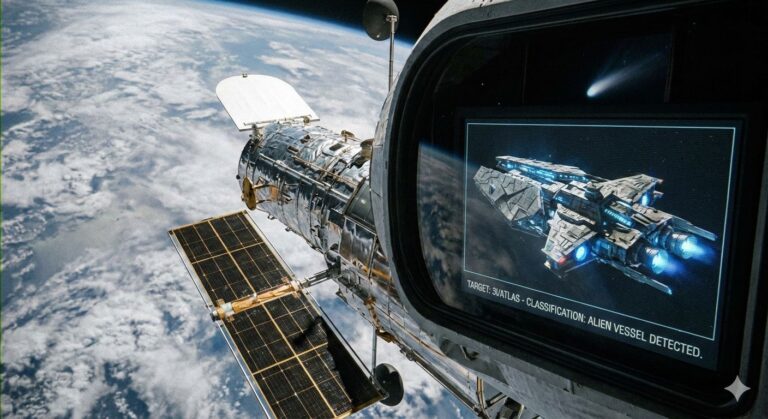 3I-Atlas, osservata dal telescopio spaziale Hubble. Scopre che è un'astronave aliena. Immagine IA