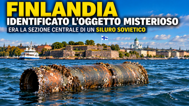 Ricostruzione illustrativa della sezione centrale di un siluro militare arrugginito che galleggia davanti alla costa di Helsinki, in Finlandia.