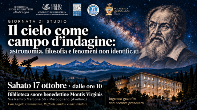 Immagine illustrativa del convegno di Mercogliano dedicato a UFO, filosofia e astronomia. Locandina