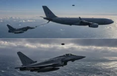 Ricostruzione illustrativa di un avvistamento UFO vicino a un Airbus Voyager e a un Eurofighter Typhoon britannici sul Mare del Nord.